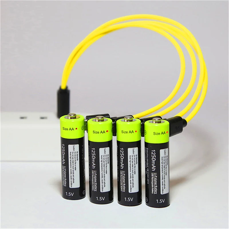 2 pieces / set AA battery 1.5V 2A 1250mAh micro USB lithium battery with charging cable