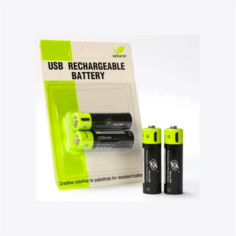 2 pieces / set AA battery 1.5V 2A 1250mAh micro USB lithium battery with charging cable