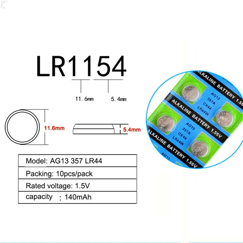 20PCS AG13 button battery 1.55V alkaline button battery LR44 357A S76E G13 for electronic remote control of the watch