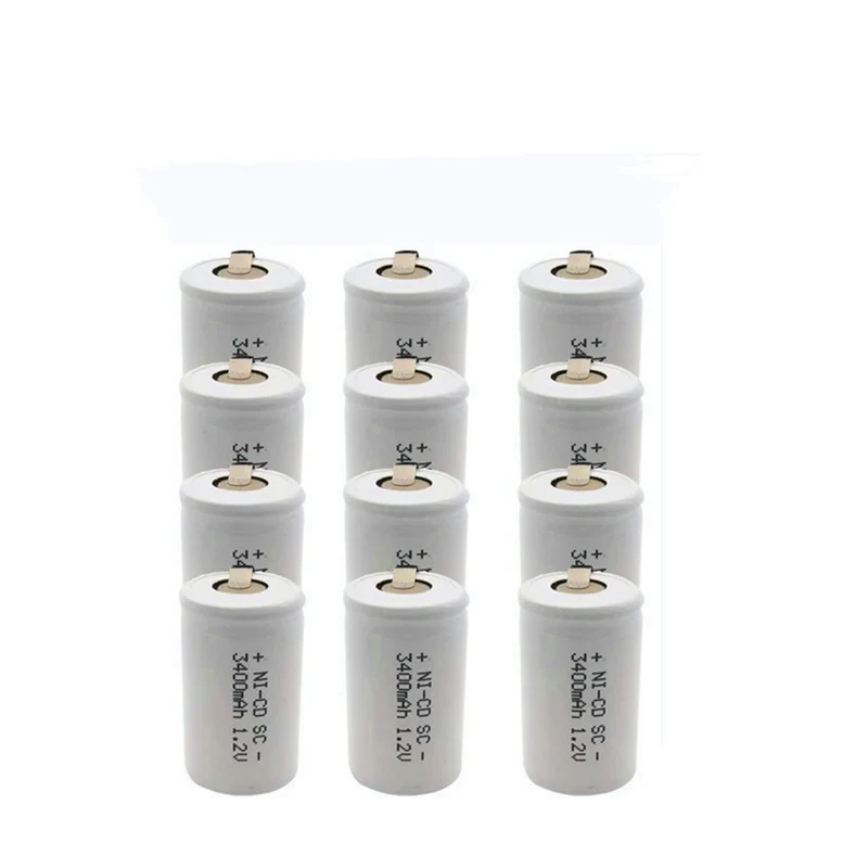12 PCS SC 3400 mAh 1.2 V battery 1.2 V Sub C NI-CD battery, with drill / driver weldment