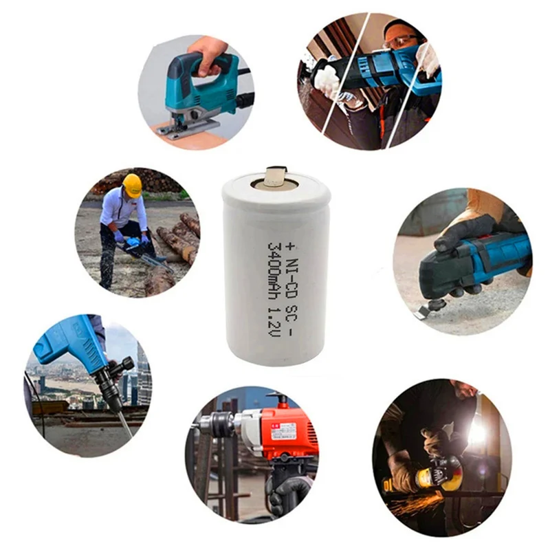12 PCS SC 3400 mAh 1.2 V battery 1.2 V Sub C NI-CD battery, with drill / driver weldment