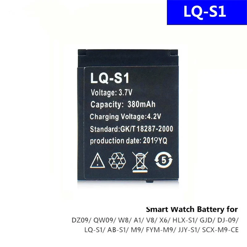 LQ-S1 3.7V 380mAh Li-Ion polymer smartwatch battery, suitable for w8 dz09 qw09 a1 v8 x6 hlx s1