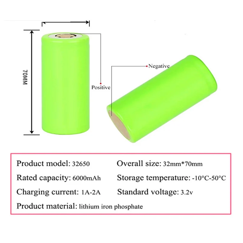 4PCS 32650 battery 6000mAh 3.2V LiFePO4 33A 55A flat battery