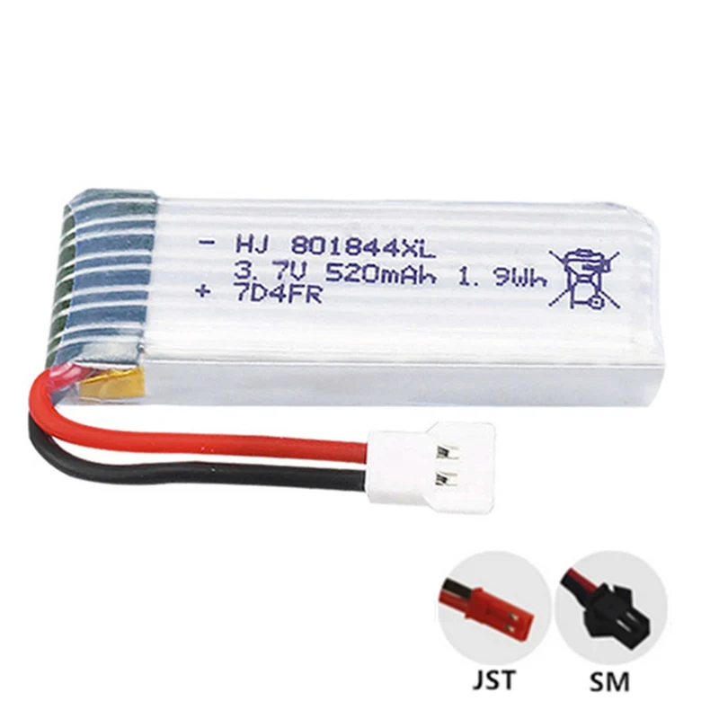 2 pieces 3.7v 520mAh 801844XL li-polymer battery for H107P RC Camera Drone Accessories