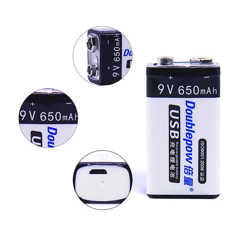 USB rechargeable 9v 650mAh lithium-ion battery 6F2 2 lithium-ion battery for toy remote control KTV multimeter microphone