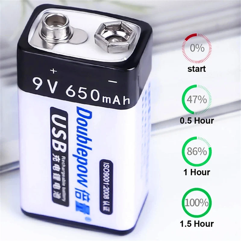 USB rechargeable 9v 650mAh lithium-ion battery 6F2 2 lithium-ion battery for toy remote control KTV multimeter microphone