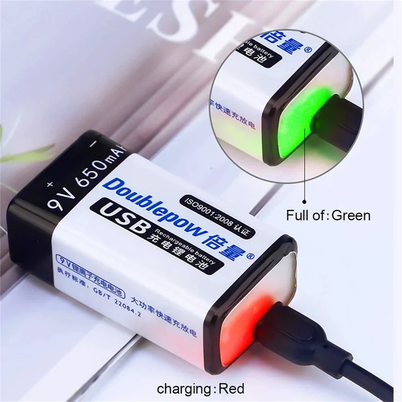 USB rechargeable 9v 650mAh lithium-ion battery 6F2 2 lithium-ion battery for toy remote control KTV multimeter microphone
