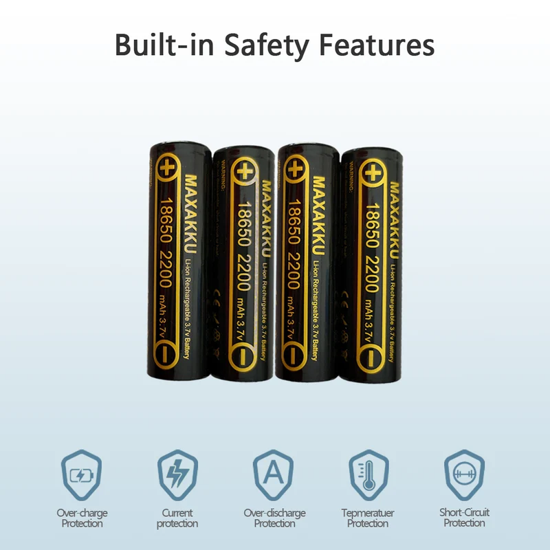4pcs 3.7V 2200mAh 18650 True Capacity 100% Rechargeable Lithium Battery for Radio Flashlight