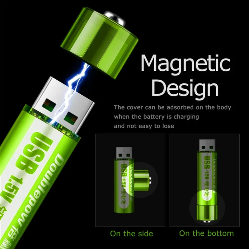 2pcs 1.5V 1400mWh USB AA Rechargeable Lithium Ion Battery for Remote Mouse Fan Electric Toys