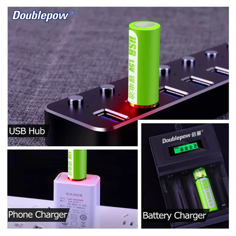 2pcs 1.5V 1400mWh USB AA Rechargeable Lithium Ion Battery for Remote Mouse Fan Electric Toys