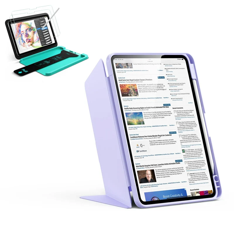 iPad 11" (A16) 2025 Bundle Flip Magnetic Case with Pencil Holder & Armorite® Paper-Feel Protection - Light Purple