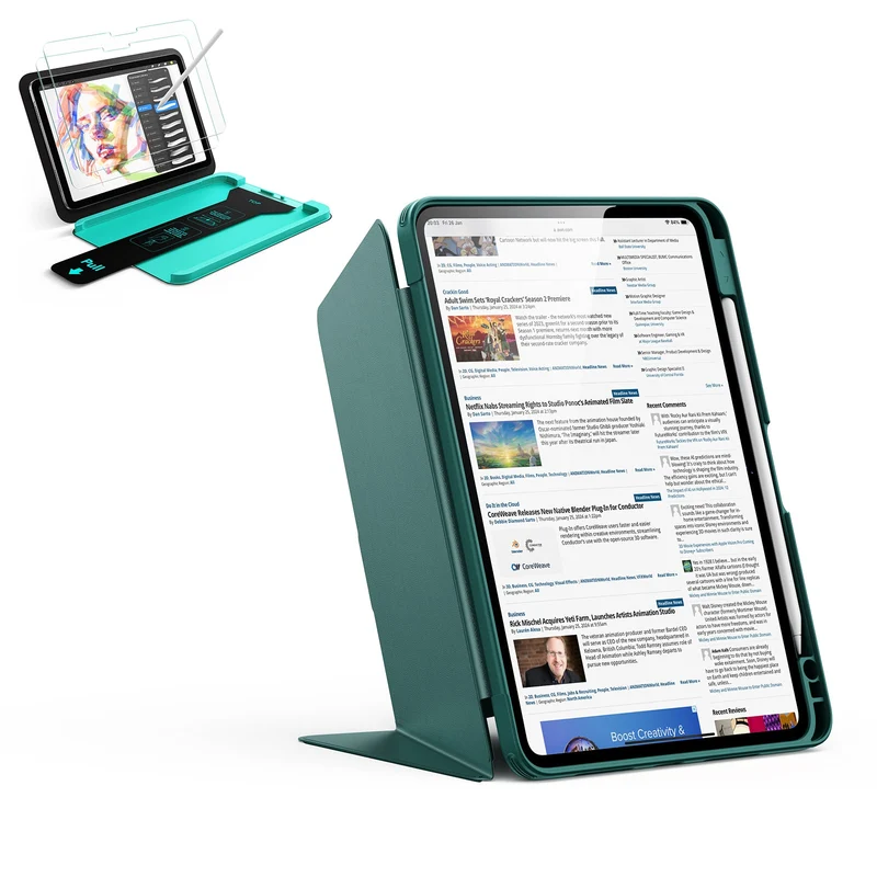 iPad 11" (A16) 2025 Bundle Flip Magnetic Case with Pencil Holder & Armorite® Paper-Feel Protection - Green