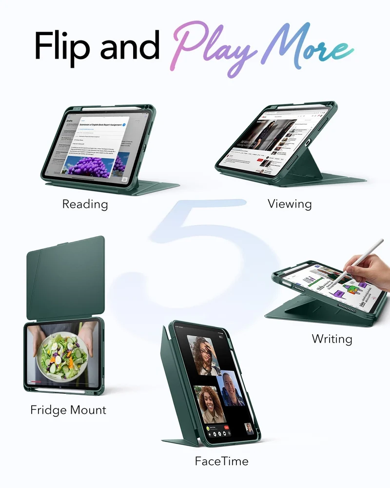 iPad 11" (A16) 2025 Bundle Flip Magnetic Case with Pencil Holder & Armorite® Paper-Feel Protection - Green