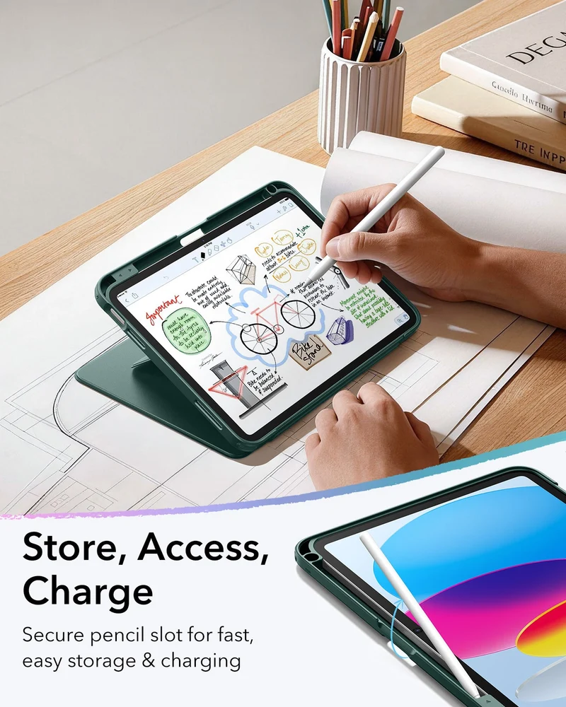 iPad 11" (A16) 2025 Bundle Flip Magnetic Case with Pencil Holder & Armorite® Paper-Feel Protection - Green