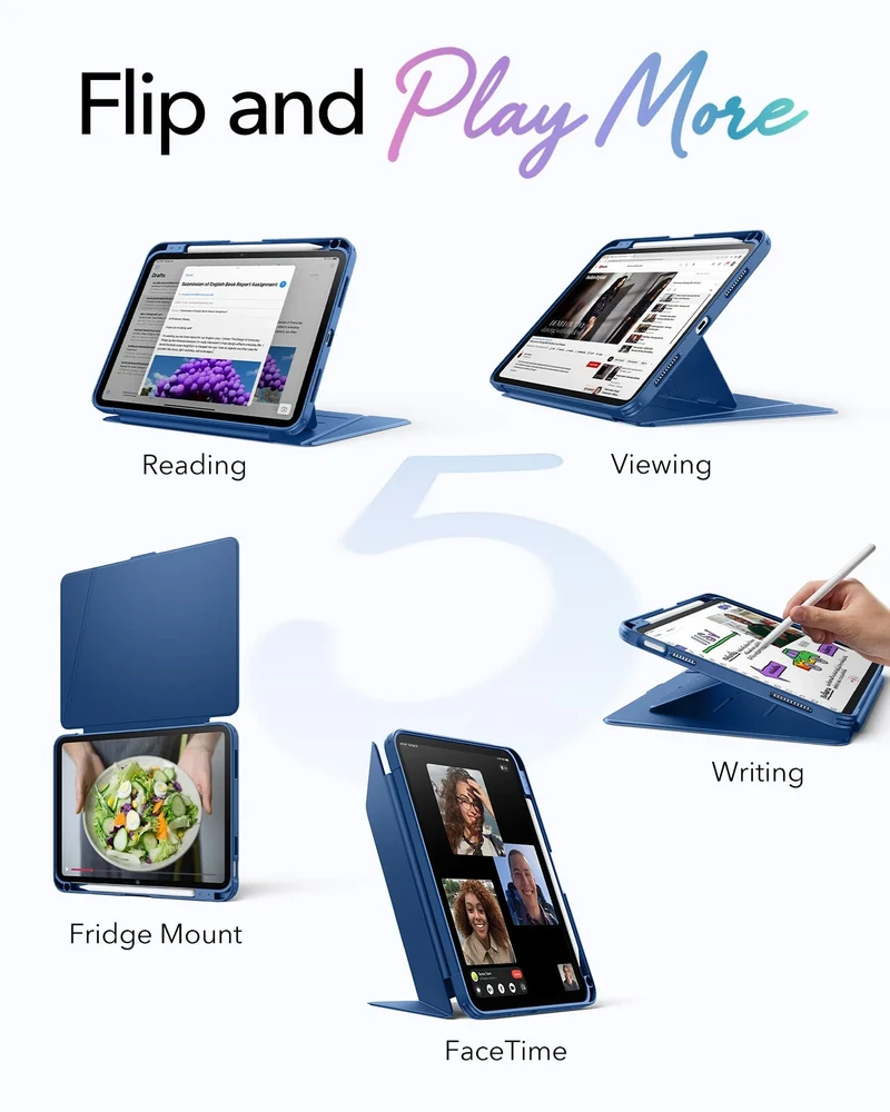iPad 11" (A16) 2025 Bundle Flip Magnetic Case with Pencil Holder & Armorite® Protection - Navy Blue