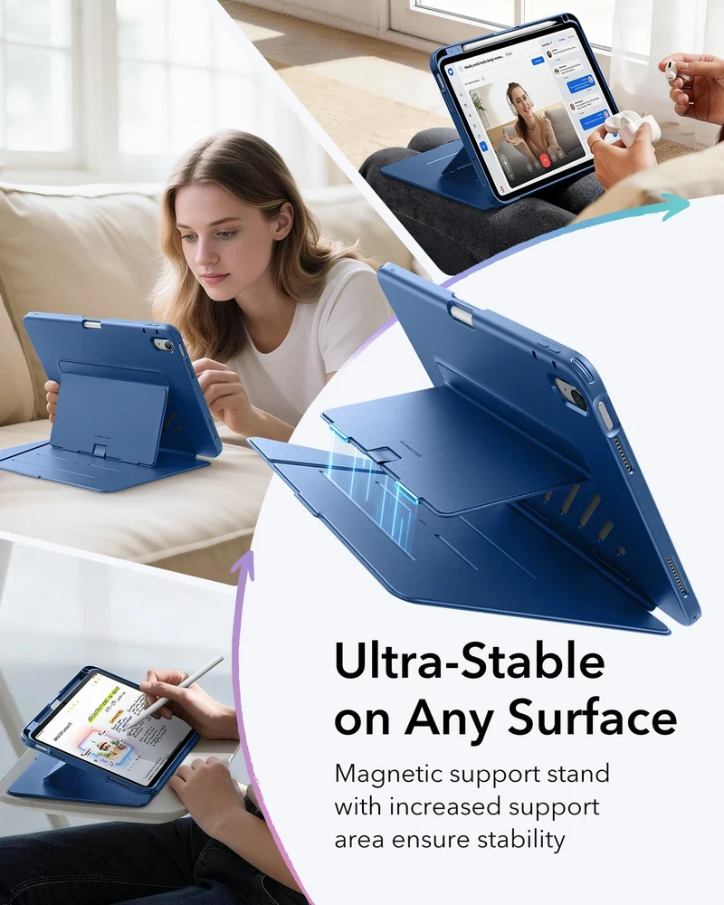iPad 11" (A16) 2025 Bundle Flip Magnetic Case with Pencil Holder & Armorite® Protection - Navy Blue