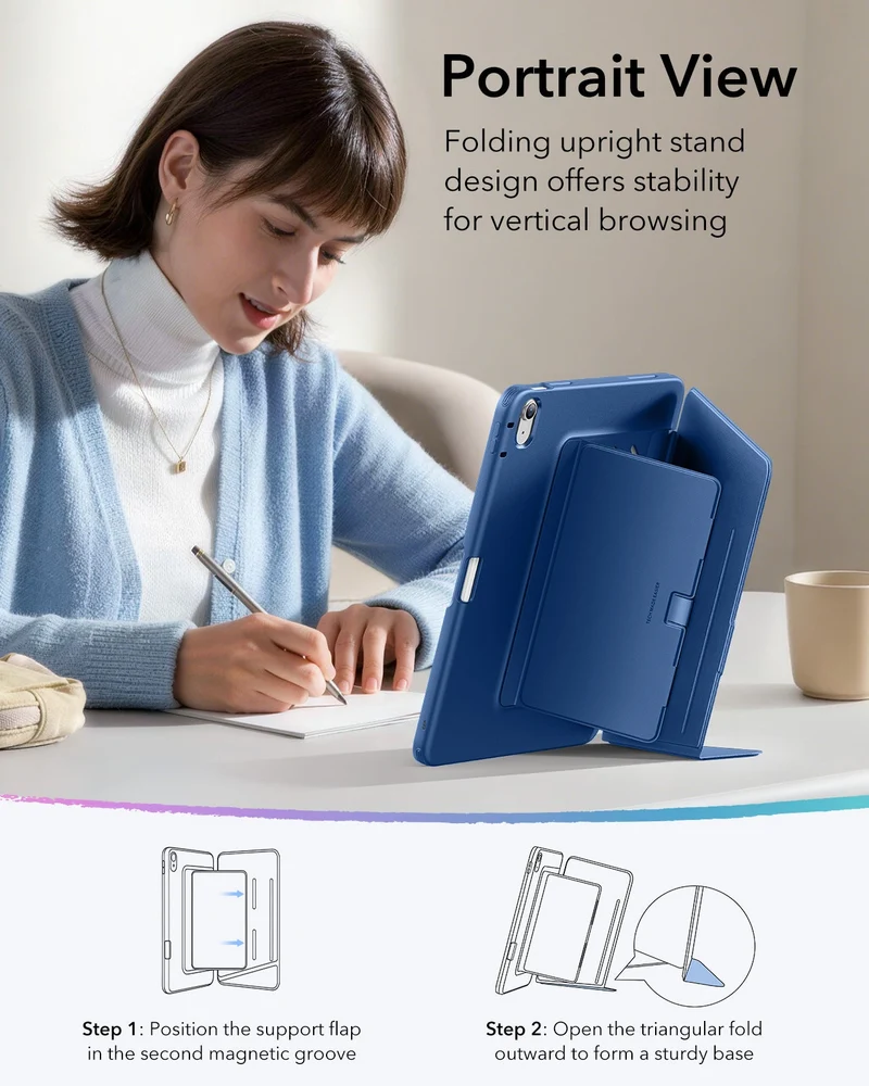 iPad 11" (A16) 2025 Bundle Flip Magnetic Case with Pencil Holder & Armorite® Protection - Navy Blue
