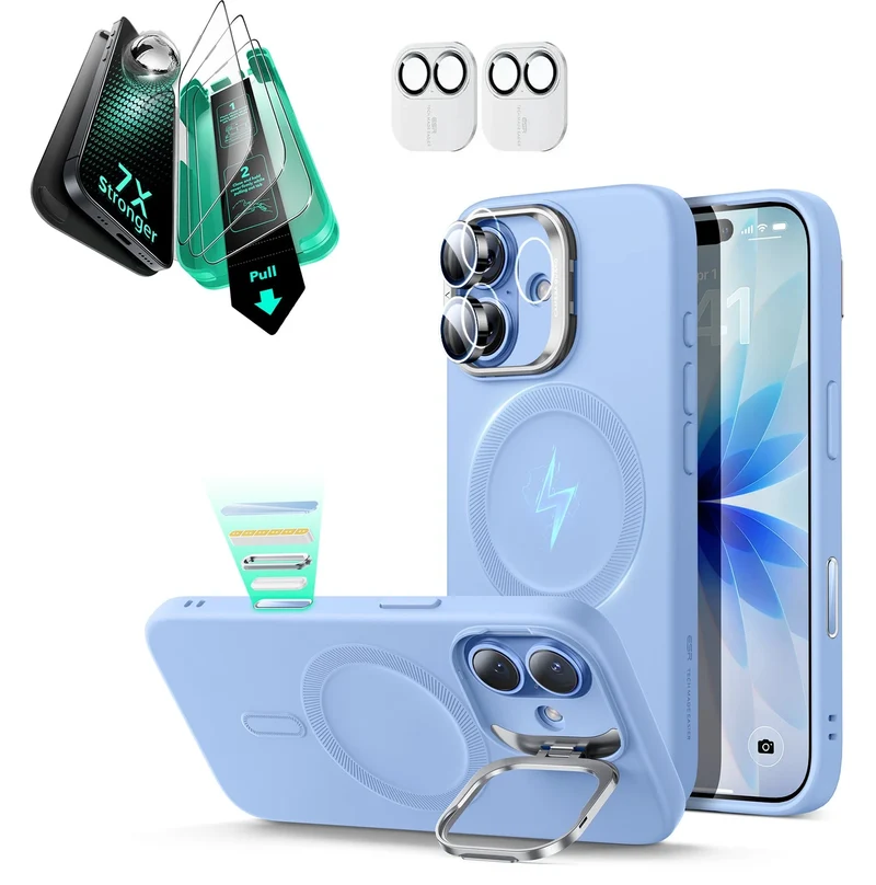 iPhone 17 Cloud Soft Magnetic Case (Camera Control, Stash Stand) Armorite Protection Bundle - Mist Blue