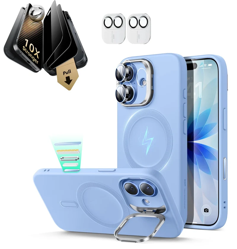 iPhone 17 Bundle Cloud Soft Magnetic Case (Stash Stand) and Armorite Pro Privacy Screen Protector - Mist Blue