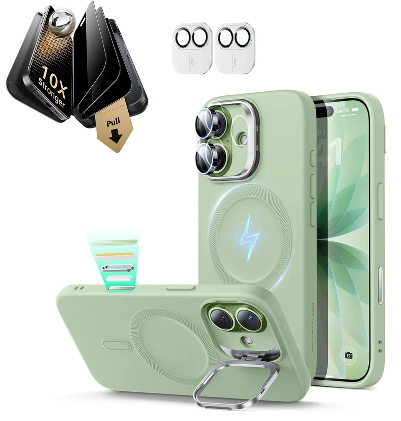 iPhone 17 Bundle Cloud Soft Magnetic Case (Stash Stand) and Armorite Pro Privacy Screen Protector - Sage Green