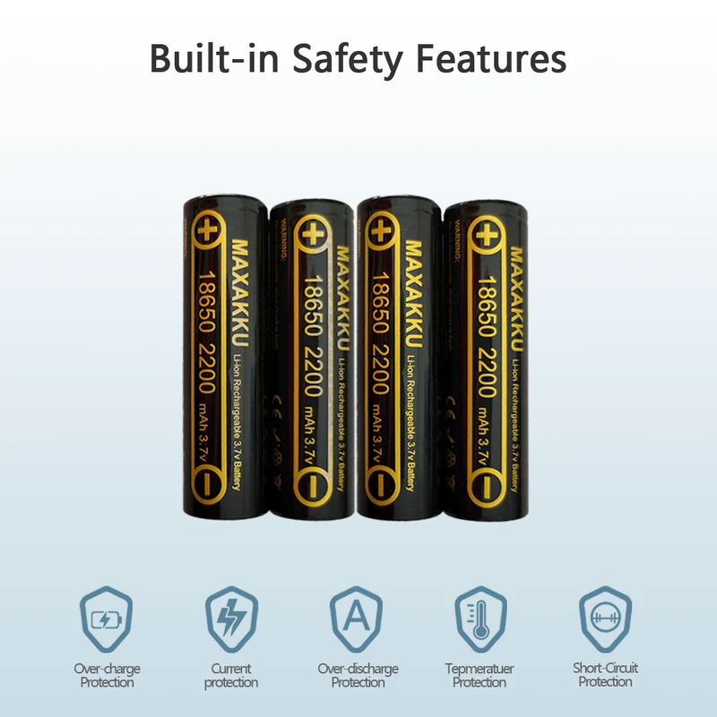 2pcs 18650 3.7V 2200mAh Lithium Battery Button Top For Flashlight Headlamp, Microphones