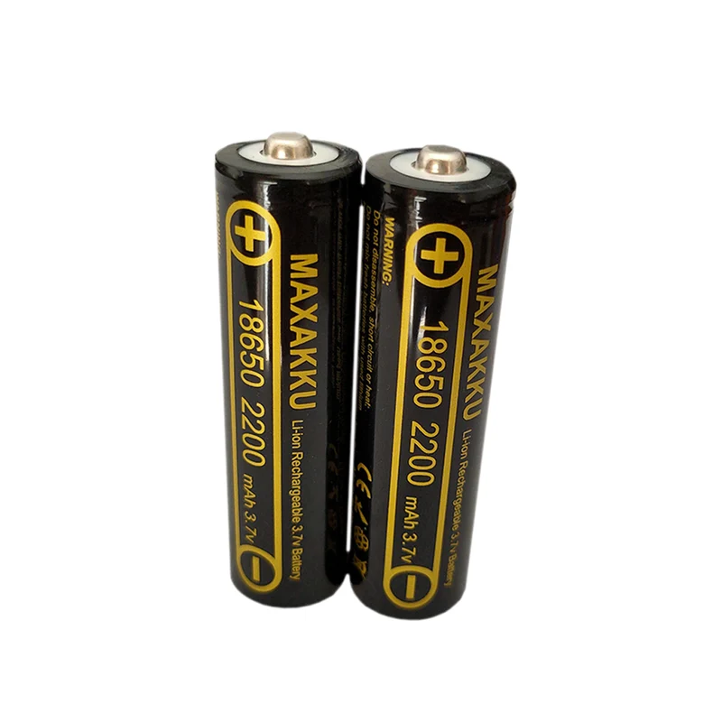 2pcs 18650 3.7V 2200mAh Lithium Battery Button Top For Flashlight Headlamp, Microphones