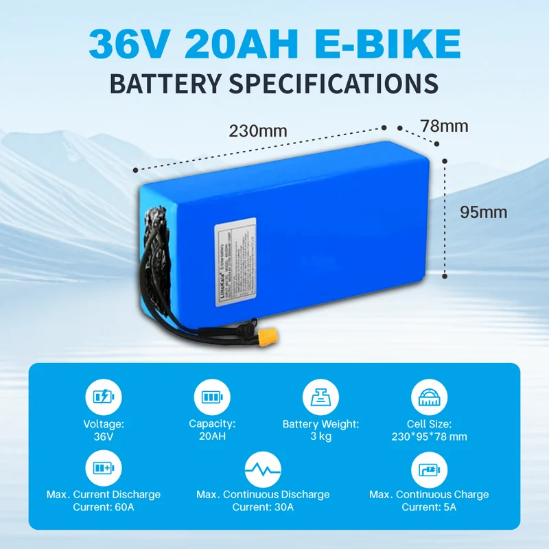 36V lithium battery 36V 20AH electric bike battery 36V 20ah 1000W scooter battery with 30A BMS 42V 2A charger