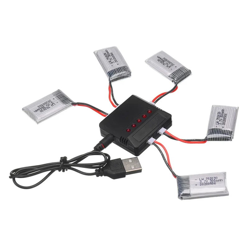 5pcs 3.7V 300mAH Lipoly Battery with Charger for Udi U816 U830 F180 E55 FQ777 FQ17W Hubsan H107 Remote Control Drone