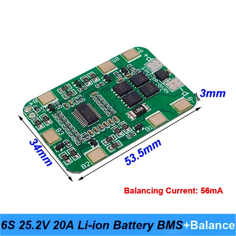 6S 25.2V 20A BMS lithium battery board with compensation 25V screwdriver and 24V massage guns muscle battery pack