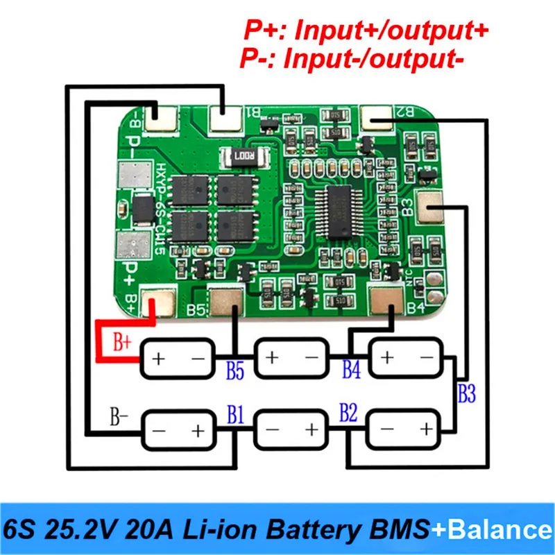 6S 25.2V 20A BMS lithium battery board with compensation 25V screwdriver and 24V massage guns muscle battery pack