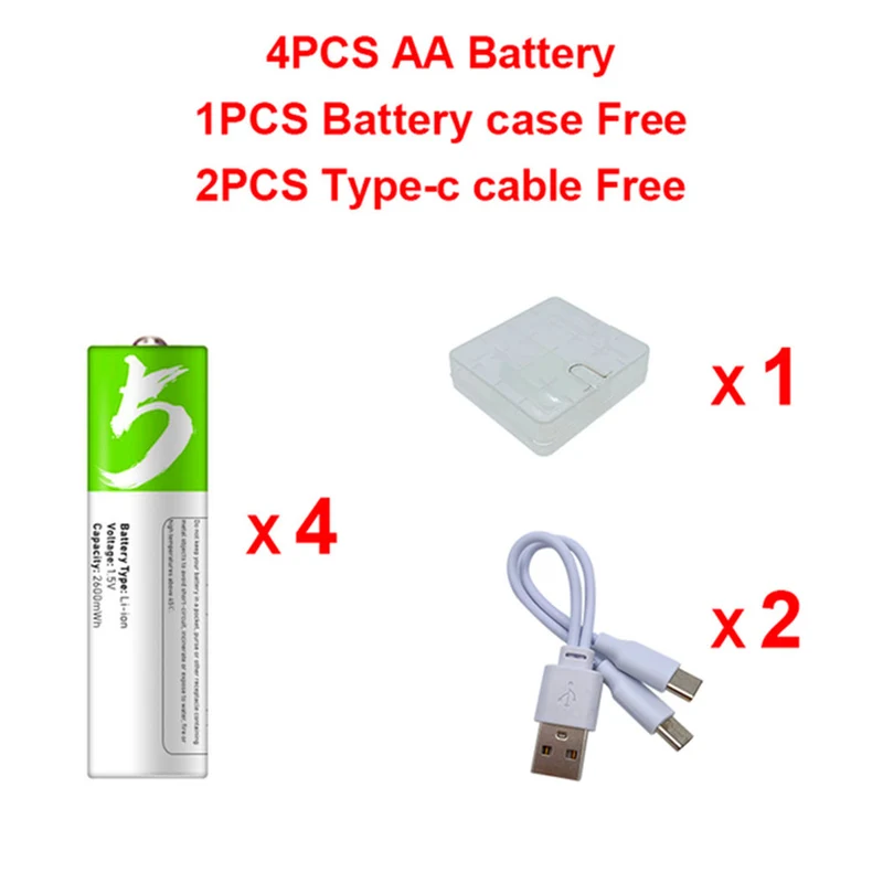 4 pieces 1.5 V AA 2600 mWh battery remote control mouse fan electric toy battery electric with 1 x box, 2 pieces of cable