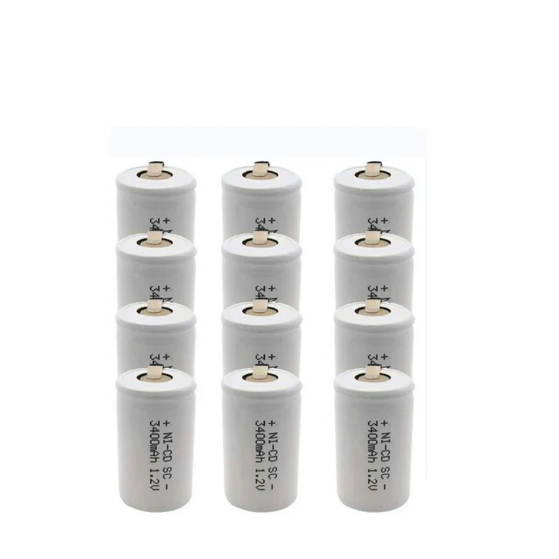 12 PCS SC 3400 mAh 1.2 V battery 1.2 V Sub C NI CD battery, with drill / screwdriver weldment