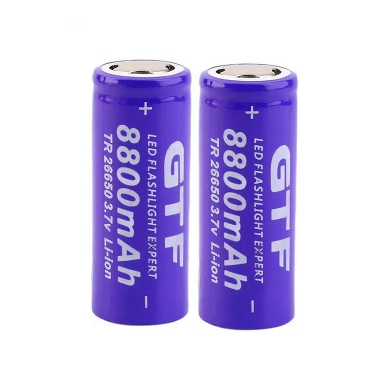 2 pieces 26650 rechargeable battery 3.7 V 8800 mAh lithium ion battery, used for flashlight