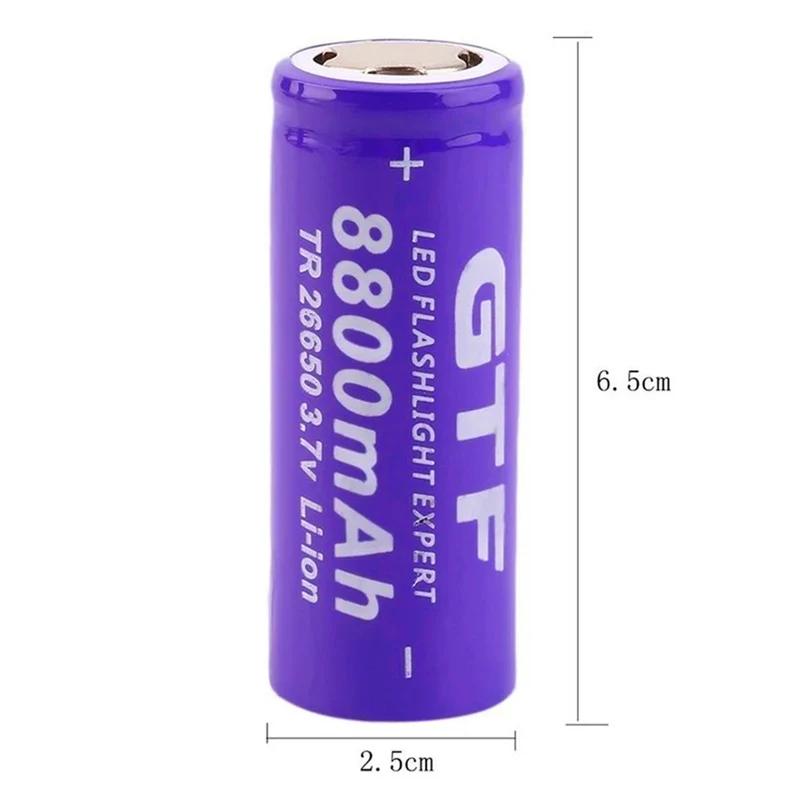 2 pieces 26650 rechargeable battery 3.7 V 8800 mAh lithium ion battery, used for flashlight