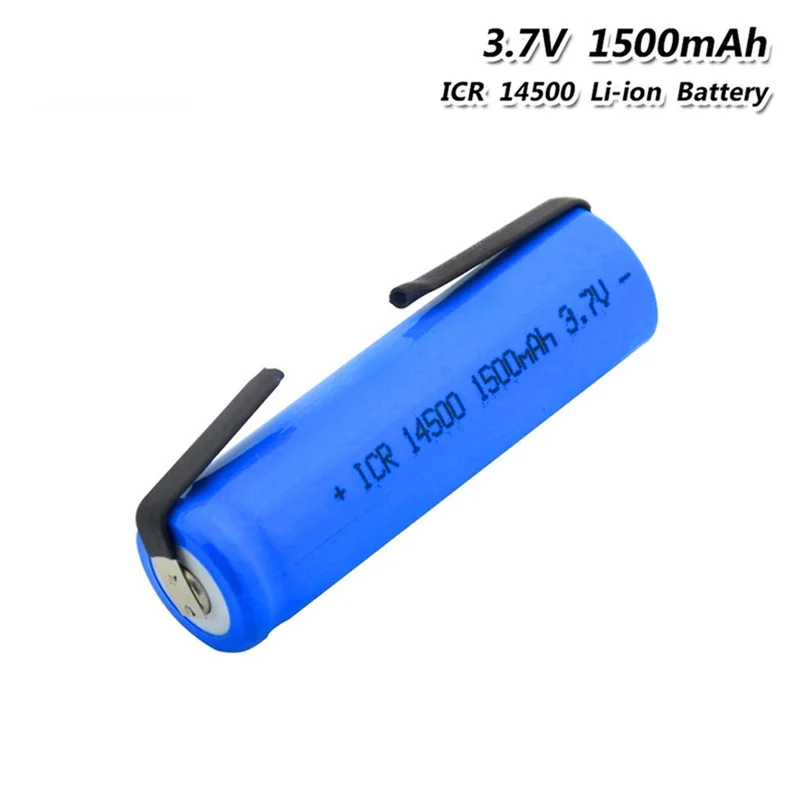 2 pieces 14500 3.7V 1500mAh Li Ion battery with flashlight, torch, microphone, radio, gamepad headlight, 14500 Akku500