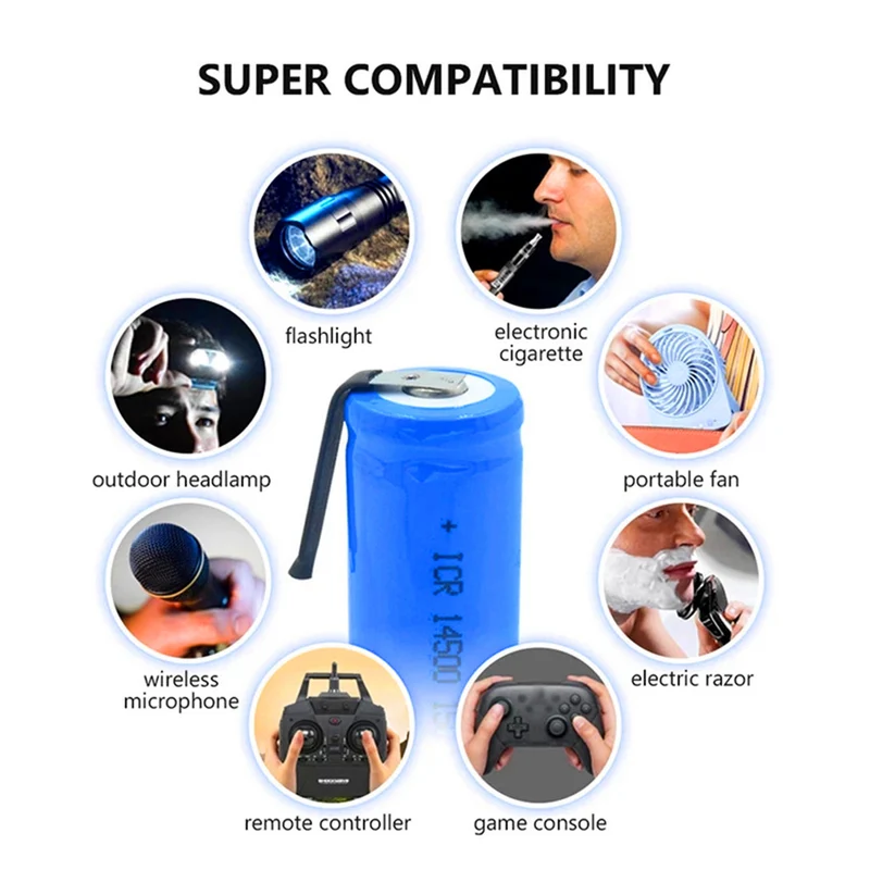 2 pieces 14500 3.7V 1500mAh Li Ion battery with flashlight, torch, microphone, radio, gamepad headlight, 14500 Akku500