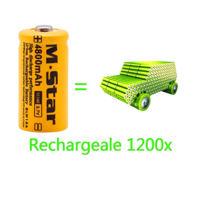 20pcs capacity 4800mAh 3.7V lithium ion 16340 battery cr123A battery for LED flashlight