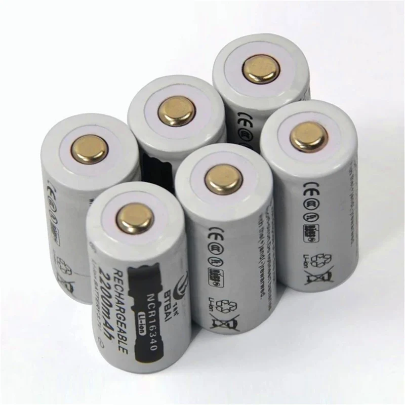 6 pieces 3.7 V 2200 mAh Li-Ion 16340 battery CR123A battery 3.7 V CR123 laser pointer LED flashlight battery