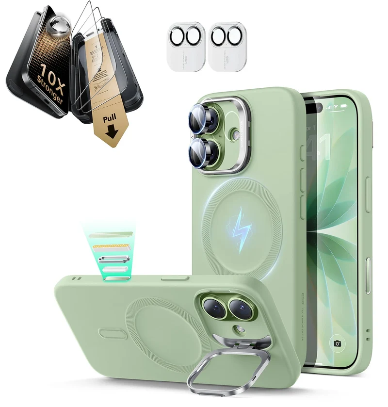 iPhone 17 Bundle Cloud Soft Magnetic Case (Camera Control, Stash Stand) and Armorite Pro Screen Protector - Sage Green