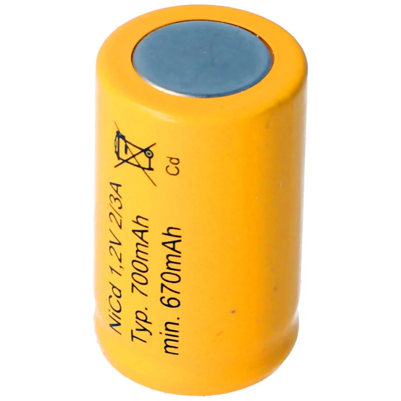 1.2v 700mAh NiCD 2/3A battery 28x17mm
