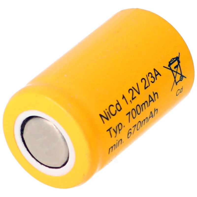 1.2v 700mAh NiCD 2/3A battery 28x17mm
