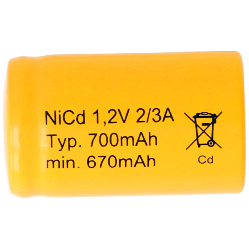 1.2v 700mAh NiCD 2/3A battery 28x17mm
