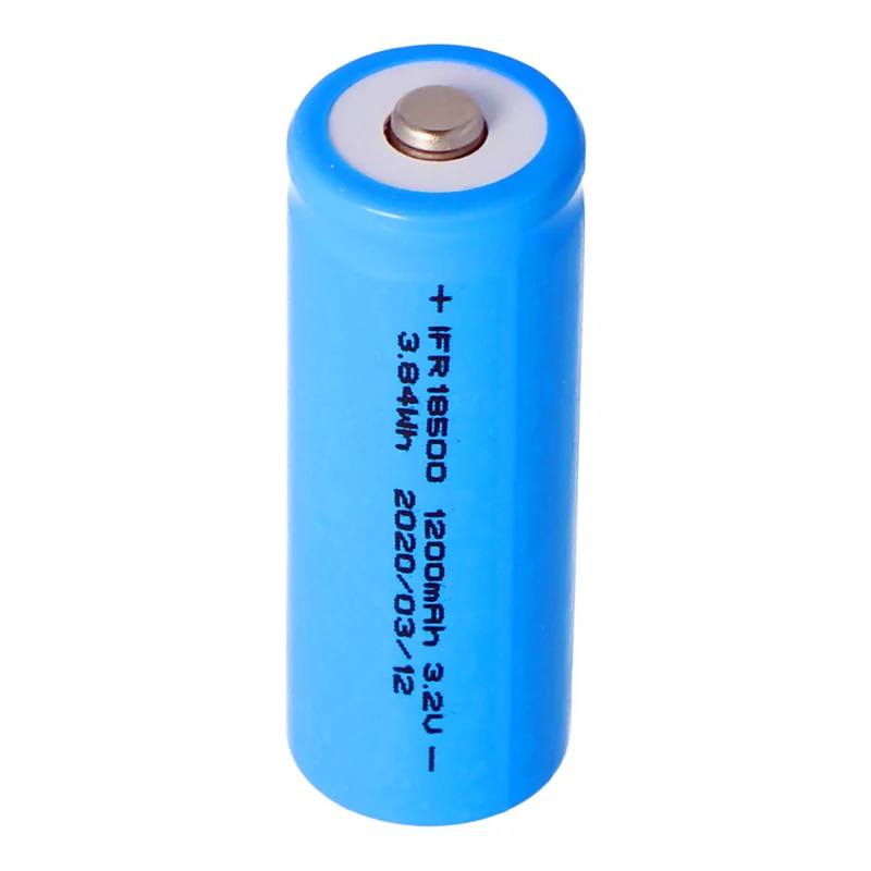 IFR 18500 1200mAh 3.2V LiFePO4 battery button on top, size approx. 50.7x18.15mm