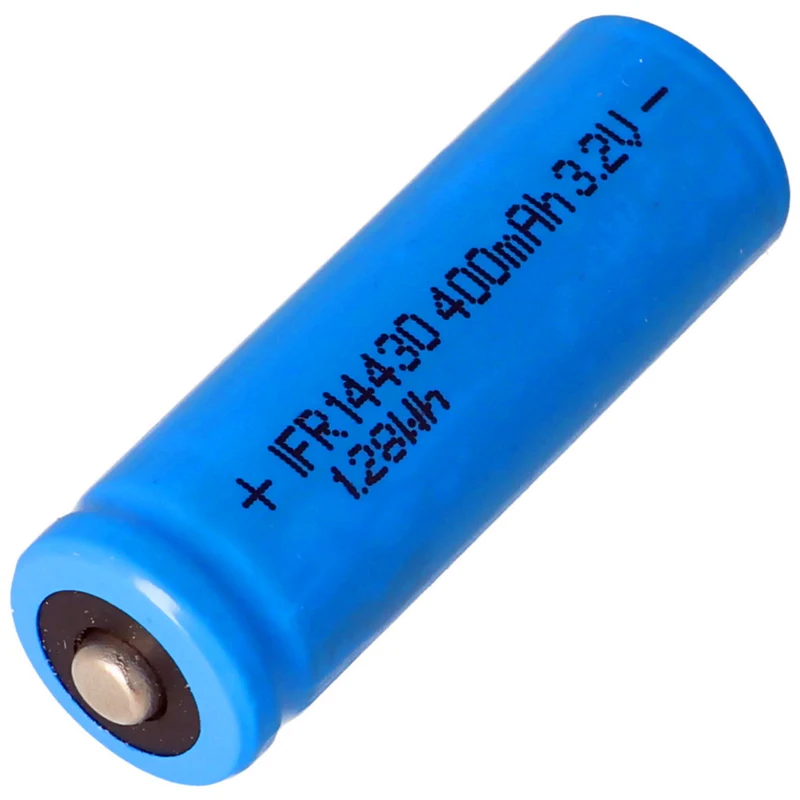IFR 14430 400mAh 3.2V LiFePo4 battery with head 43.8x14.2mm, unprotected