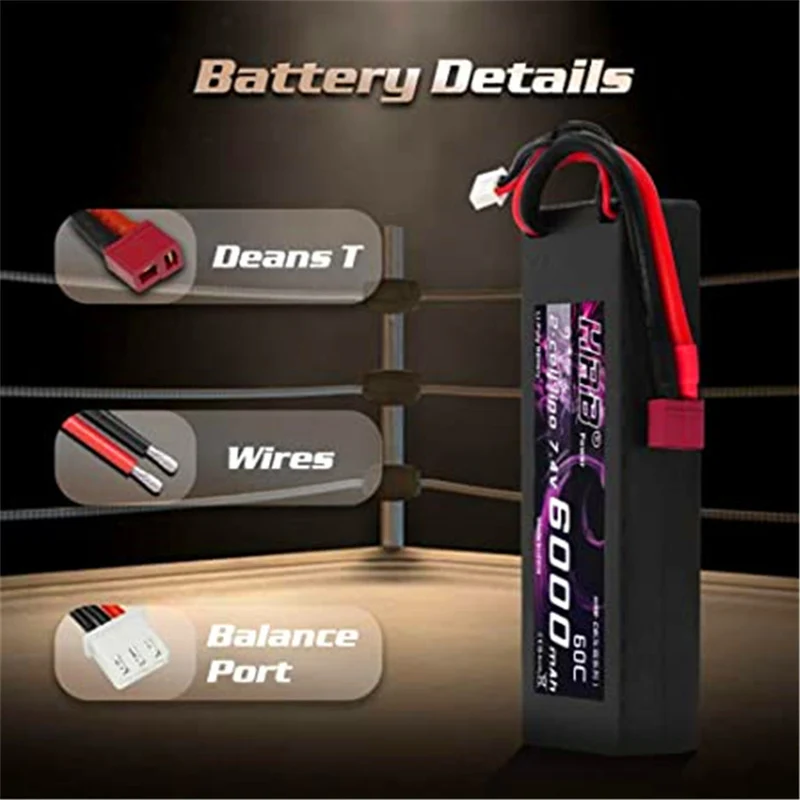 6000 mAh Lipo battery 7.4V 60C 2S with female T-connector Battery for RC Car Airplane Helicopter