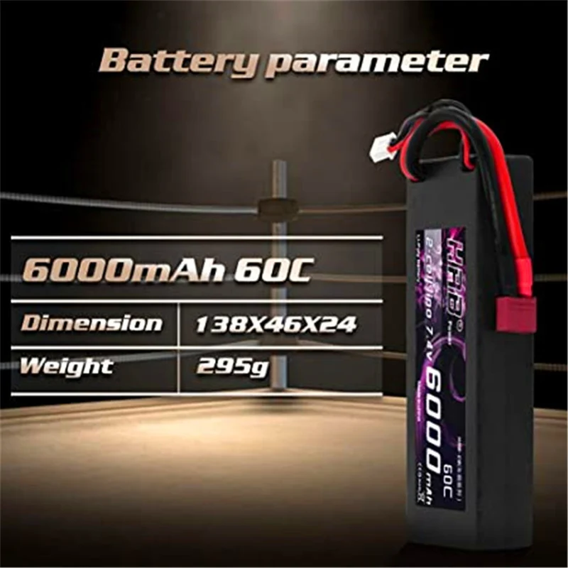 6000 mAh Lipo battery 7.4V 60C 2S with female T-connector Battery for RC Car Airplane Helicopter