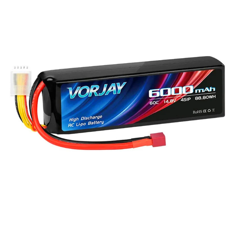 14.8V 6000mAh LiPo battery with Deans T connector and XT 60 connector for helicopter aircraft，RC car, RC airplane