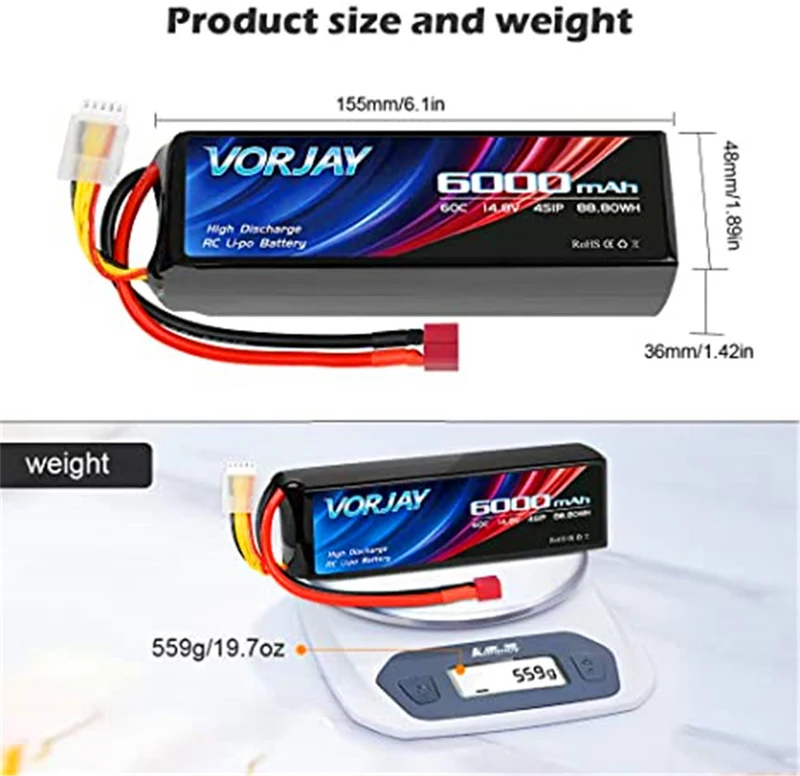 14.8V 6000mAh LiPo battery with Deans T connector and XT 60 connector for helicopter aircraft，RC car, RC airplane