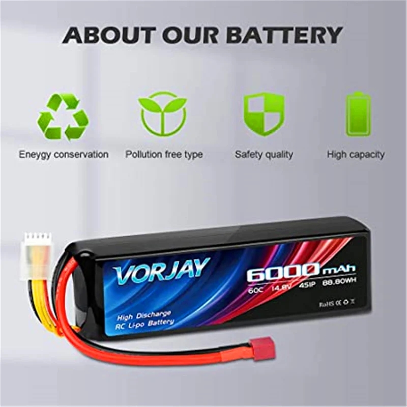 14.8V 6000mAh LiPo battery with Deans T connector and XT 60 connector for helicopter aircraft，RC car, RC airplane