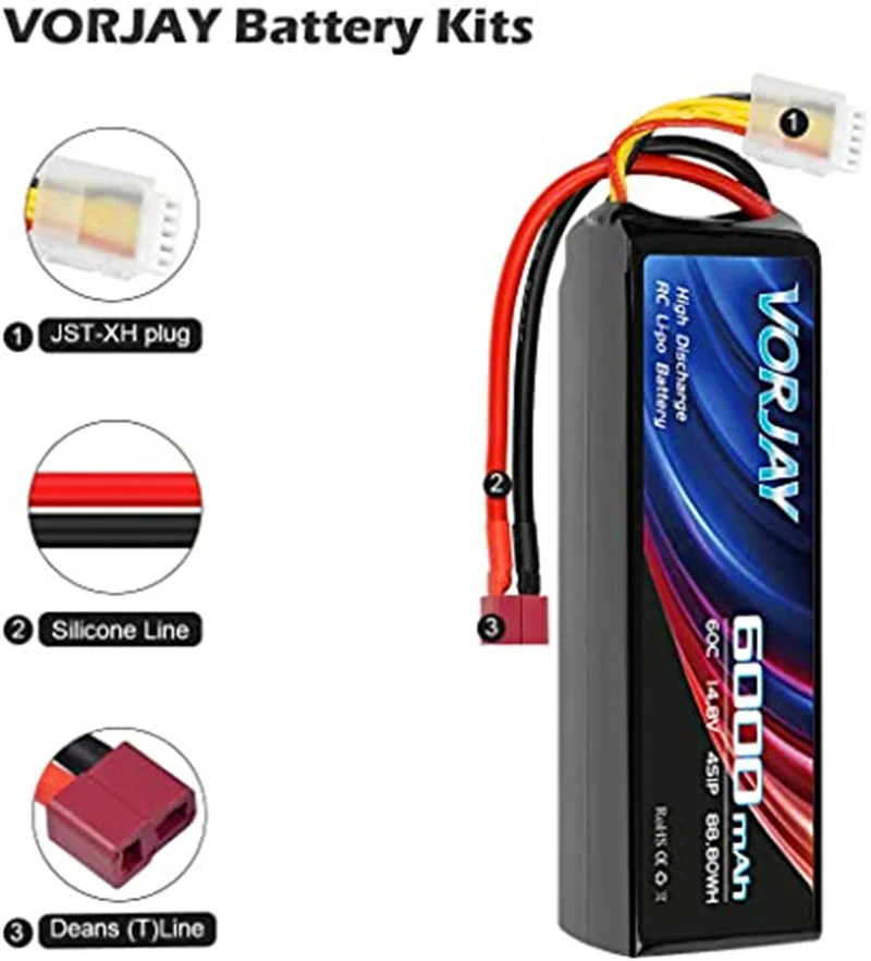 14.8V 6000mAh LiPo battery with Deans T connector and XT 60 connector for helicopter aircraft，RC car, RC airplane